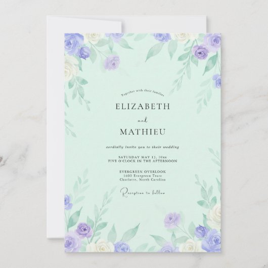 Munt Lilac Rozen Bruiloft Kaart (Voorkant)