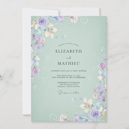 Munt Lilac Wildebloem Bruiloft Kaart (Voorkant)