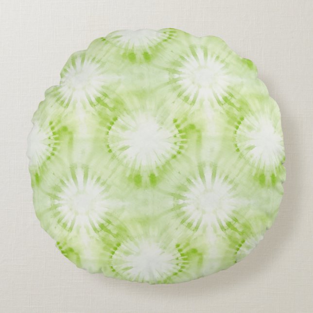 Munt Limoen Groen Tie Dye Rond Kussen (Voorkant)