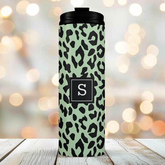 Munt Luipaard Dierenprint Patroon Monogrammed Thermosbeker