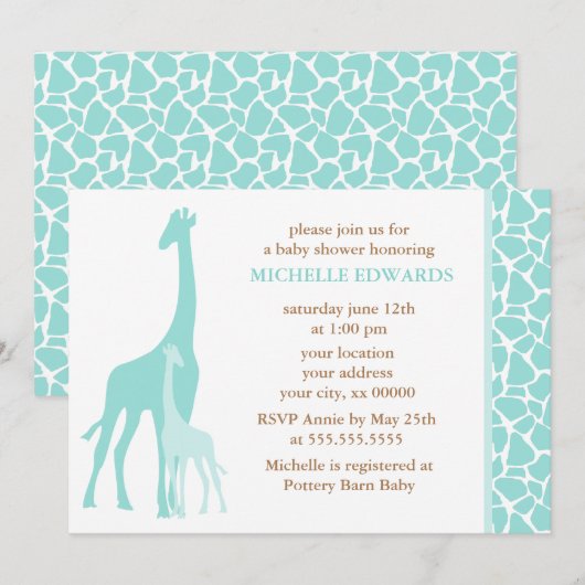 Munt Mam en Baby Baby shower Giraffe Kaart (Voorkant / Achterkant)