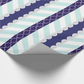Munt, marineblauw, wit geometrisch gestreept patro cadeaupapier (Hoek)