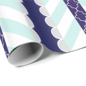 Munt, marineblauw, wit geometrisch gestreept patro cadeaupapier (Rol Hoek)