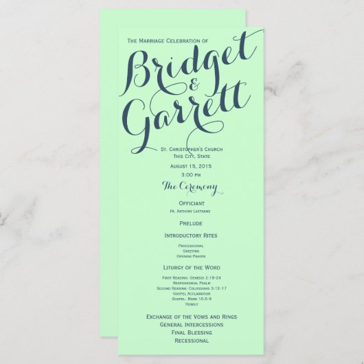 Munt met Blauwe Tekst Ontwerp Wedding Programma Programmakaart (Voorkant / Achterkant)