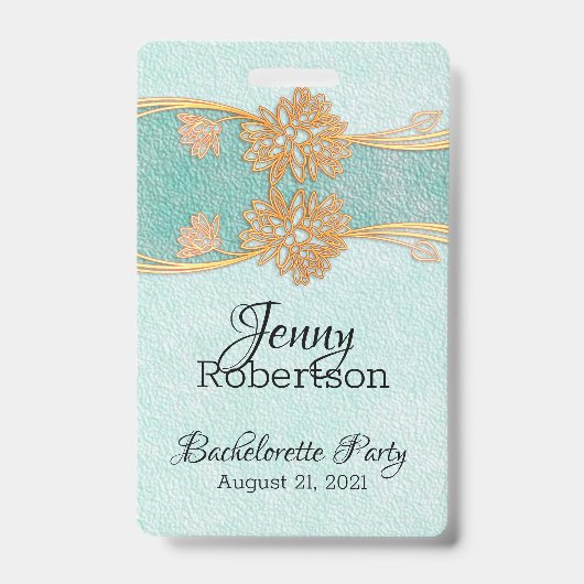 Munt met Gouden Bloemen Verloofde Feest Badge (Voorzijde)