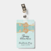 Munt met Gouden Bloemen Verloofde Feest Badge (Achterkant met clip)