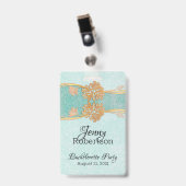 Munt met Gouden Bloemen Verloofde Feest Badge (Voorzijde met clip)