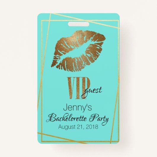 Munt met gouden lip print vrijgezellenfeest badge (Voorkant)