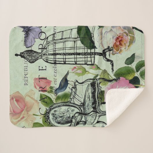 munt moderne  vlinderparijs van het franse roos sherpa deken (Voorkant (horizontaal))