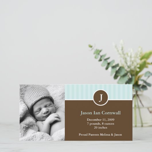 Munt Monogram en Strepen Geboorteaankondigingen Aankondiging (Staand voorkant)
