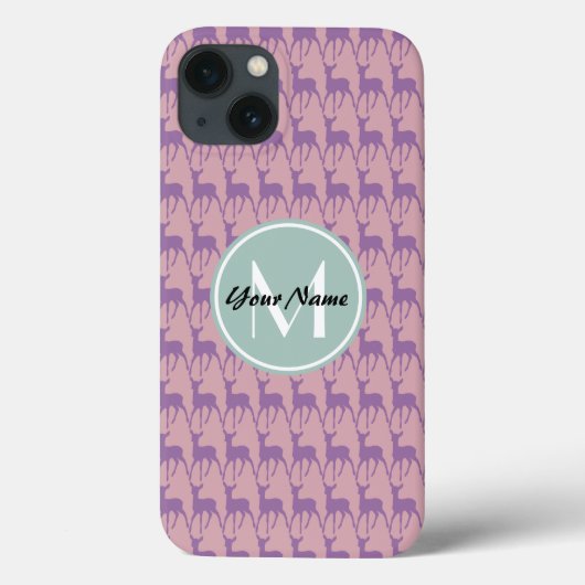 Munt Monogram Lila en Roze Deer Personaliseert N1 Case-Mate iPhone Case (Achterkant)