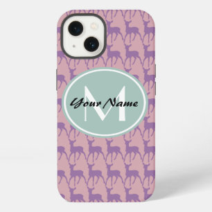 Munt Monogram Paarse en Roze Herten Persoonlijke N iPhone 13 Hoesje