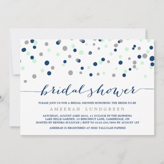 Munt & Navy Confetti Stippen Bridal Shower Kaart (Voorkant)