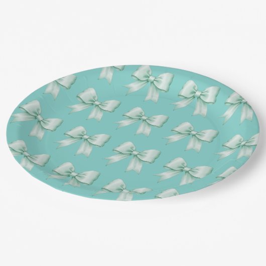 Munt op Blauwgroen  Satin Bow Pattern Papieren Bordje (Gekanteld)