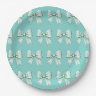 Munt op Blauwgroen  Satin Bow Pattern Papieren Bordje