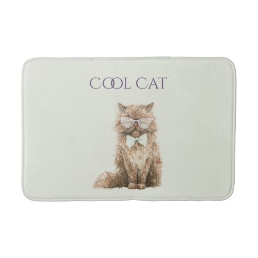 Munt Paars Bruine Coole Kat Bril Badmat (Voorkant)