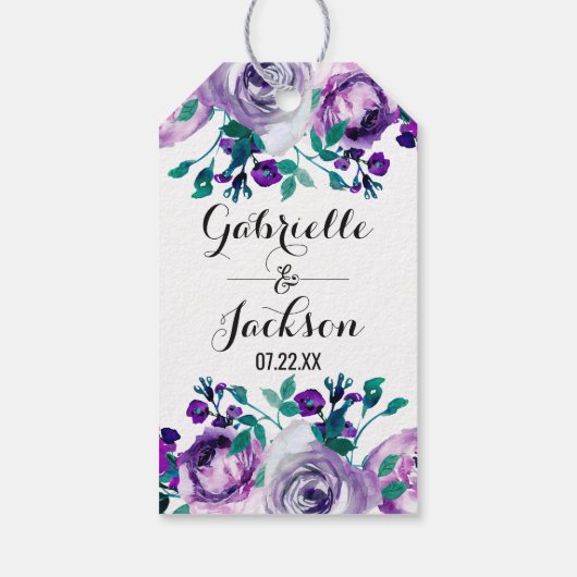 Munt & Paarse Bloemen Bruiloft Liefde & Bedankt Cadeaulabel (Achterkant)