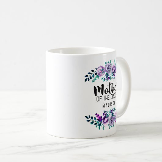 Munt & Paarse Bloemen Krans Moeder van de bruidego Koffiemok (Voorkant rechts)
