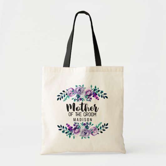 Munt & Paarse Bloemen Krans Moeder van de bruidego Tote Bag (Voorkant)