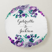 Munt & Paarse Bloemen Trouwring Drager Rond Kussen (Achterkant)