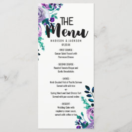 Munt & Paarse Bloemen Waterverf Bruiloft Menu