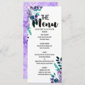 Munt & Paarse Bloemen Waterverf Bruiloft Menu (Voorkant / Achterkant)