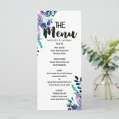 Munt & Paarse Bloemen Waterverf Bruiloft Menu (Staand voorkant)