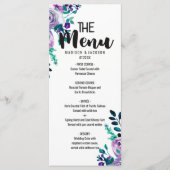 Munt & Paarse Bloemen Waterverf Bruiloft Menu (Voorkant)