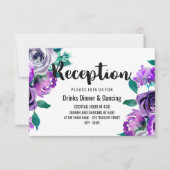 Munt & Paarse Bloemen Waterverf Bruiloft Receptie Kaart (Voorkant)