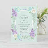 Munt Paarse Hydrangea Eucalyptus Bruiloft Kaart (Staand voorkant)