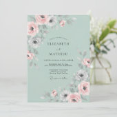 Munt Pastel Ranunculus Eucalyptus Bruiloft Kaart (Staand voorkant)