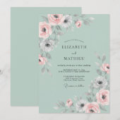 Munt Pastel Ranunculus Eucalyptus Bruiloft Kaart (Voorkant / Achterkant)