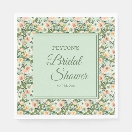 Munt Perzik Aquarel Bloem Bruidsdiner Servet (Voorkant)