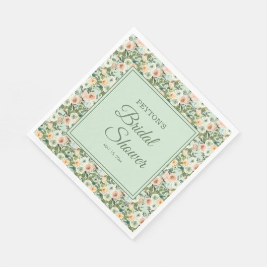 Munt Perzik Aquarel Bloem Bruidsdiner Servet (Hoek)