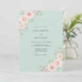 Munt Perzik Ranunculus Eucalyptus Bruiloft Kaart (Staand voorkant)