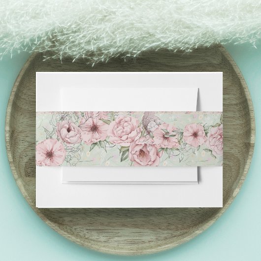  munt pioen bruiloft uitnodigingen wikkel