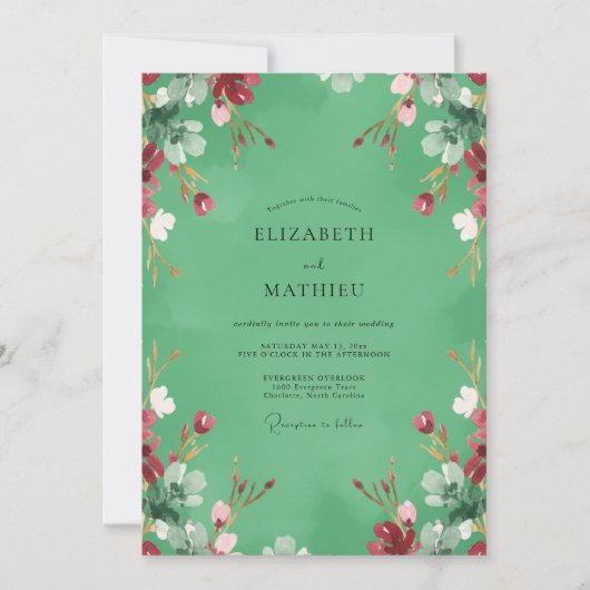 Munt Rode Wilde Bloemen Bruiloft Kaart (Voorkant)