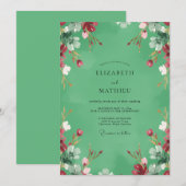 Munt Rode Wilde Bloemen Bruiloft Kaart (Voorkant / Achterkant)