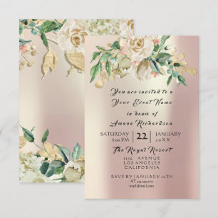 Munt Roos Champaigne Goud Bloemenschildering Parel Kaart