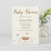 Munt roze bruine vlinder bloemige Baby Shower Kaart (Staand voorkant)
