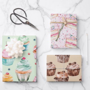 Munt Roze Cake Chocolade Cupcakes Verjaardag Inpakpapier Vel