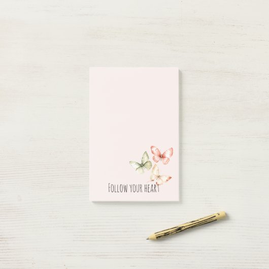 Munt Roze Crème Vlinders Post-it® Notes (Op bureau)