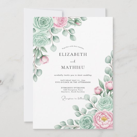 Munt Roze Etherische Trouwbloemen Kaart (Voorkant)