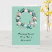 Munt Roze Kerst Ornamenten Krans Kaart (Gele Bloem)