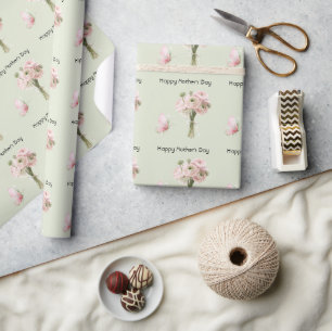 Munt Roze Ranunculus Bloemen Gelukkige Moederdag Cadeaupapier