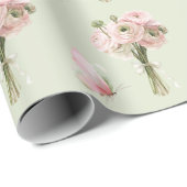Munt Roze Ranunculus Bloemen Vlinders Verjaardag Cadeaupapier (Rol Hoek)