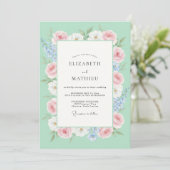 Munt Roze Wilde Bloemen Bruiloft Kaart (Staand voorkant)