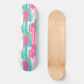 Munt, Roze, Wit & Goud Abstracte penseelstreken Persoonlijk Skateboard (Voorkant)