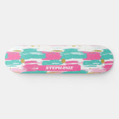 Munt, Roze, Wit & Goud Abstracte penseelstreken Persoonlijk Skateboard (Horizontaal)
