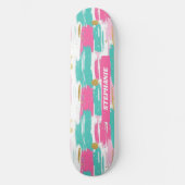 Munt, Roze, Wit & Goud Abstracte penseelstreken Persoonlijk Skateboard (Voorkant)